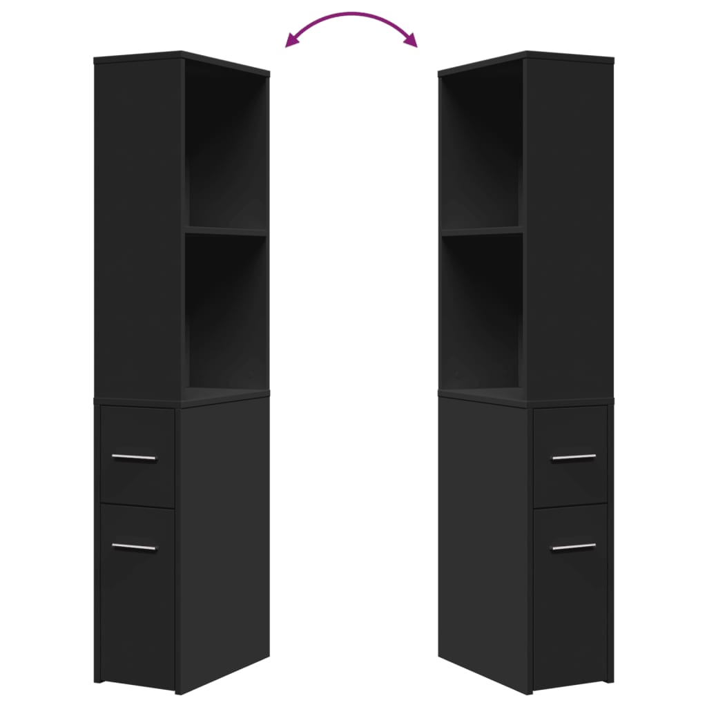 Narrow Bathroom Cupboard with Wheels Black Engineered Wood